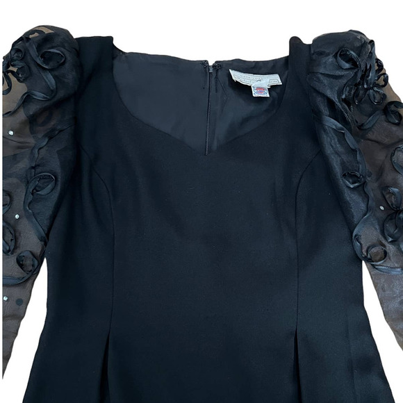 Maya Jornot For Michael Marcella Black Dress Embroider Design 3/4 Sleeve 8 VTG - Picture 2 of 16